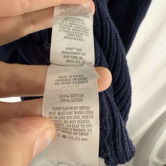 Aerie Sweater Women's Small Dark Blue Ribbed Knit Button Up Long Sleeve Crew Nck - Picture 6 of 9